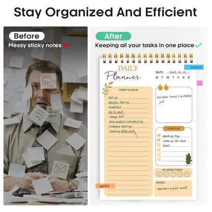 Daily Planner Notebook with Hourly Schedule, the Perfect Office Supplies, with Attached Color Index Stickers
