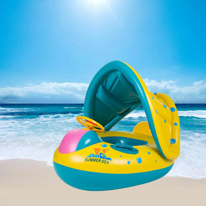 【Limited-time offer】 Durable Baby Swimming Ring Float Raft Large Seat w/ Adjustable Canopy