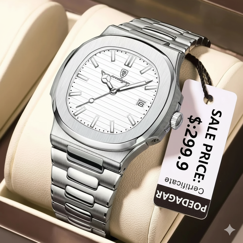 Poedagar 613 Men's Luxury Business Quartz Watch – Stainless Steel Strap