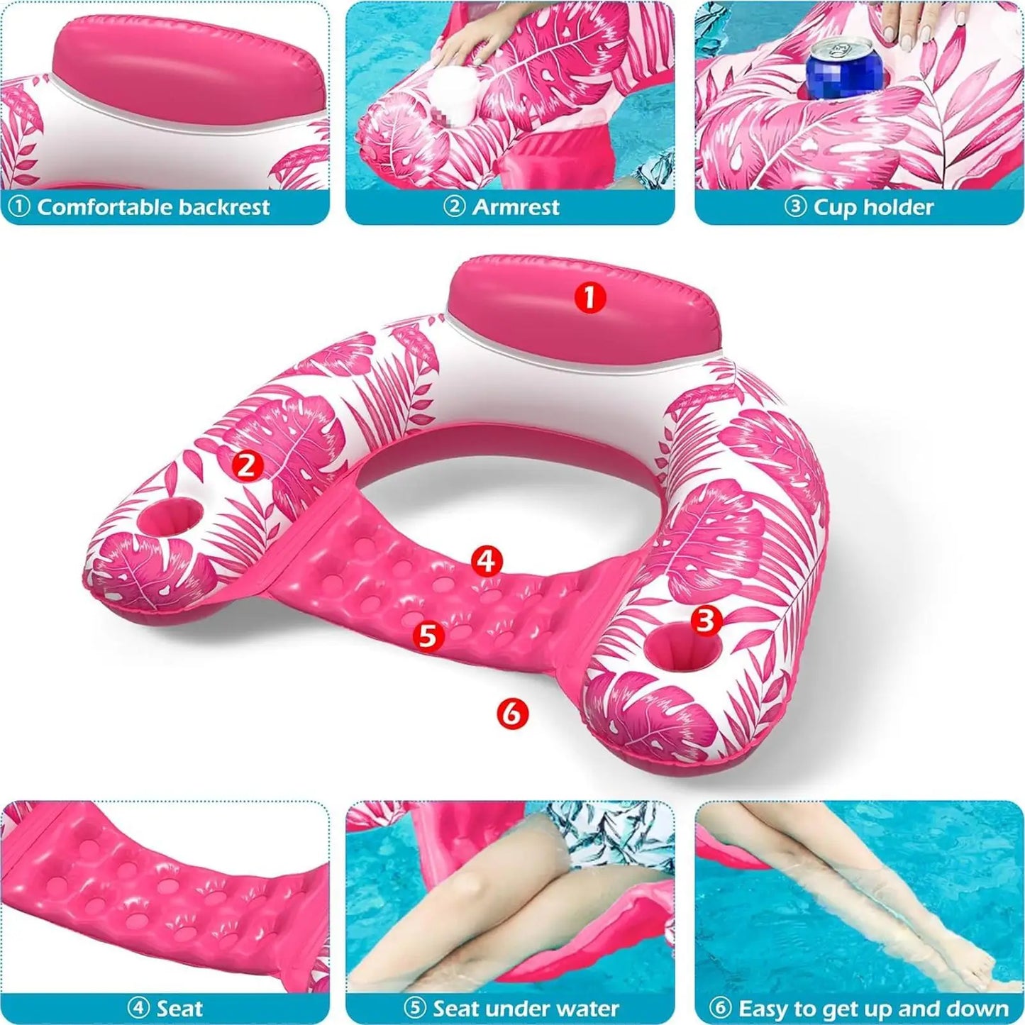【Quality】 Pool Floats With Canopy Covered Pool Float Heavy Raft With Holder Water Floatie For Swimming River Beach Outdoor Tanning