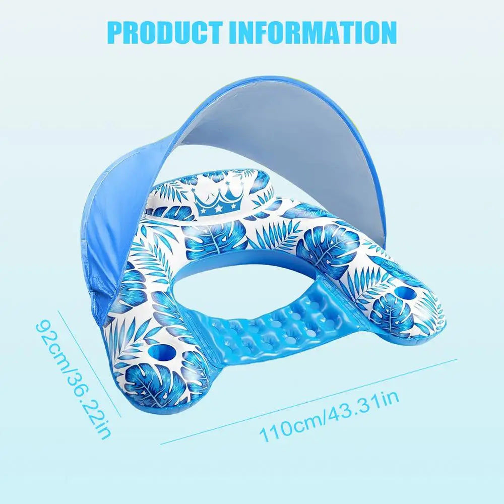 【Quality】 Pool Floats With Canopy Covered Pool Float Heavy Raft With Holder Water Floatie For Swimming River Beach Outdoor Tanning