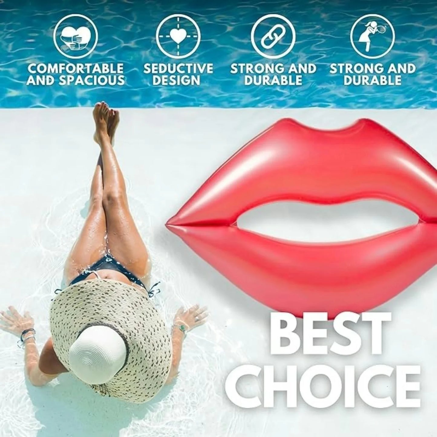 【Discount】 1pc Giant Red Lips Pool Float-Inflatable Water Toy , Valentine Swimming Lounger Ideal for Summer Beach,Pool Party & Water Sport