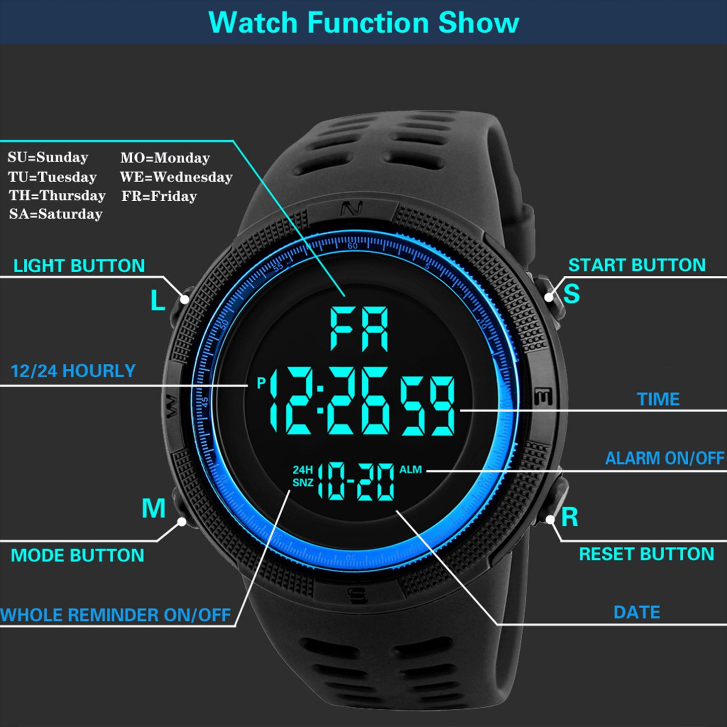 Men Digital Sports Watch Waterproof Casual Luminous Stopwatch Alarm Simple  Watch for Running Climbing Fishing