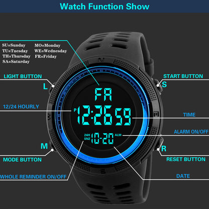 Men Digital Sports Watch Waterproof Casual Luminous Stopwatch Alarm Simple  Watch for Running Climbing Fishing