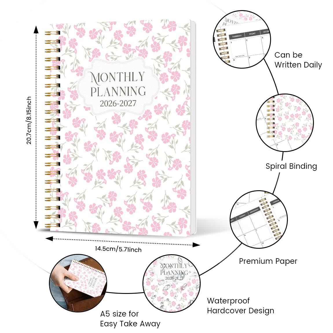 2026-2027 A5 Weekly & Monthly Planner – Jan 2026 to Dec 2027 Spiral Organizer with Calendar & Notes, School & Office Supplies