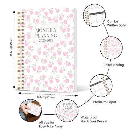 2026-2027 A5 Weekly & Monthly Planner – Jan 2026 to Dec 2027 Spiral Organizer with Calendar & Notes, School & Office Supplies