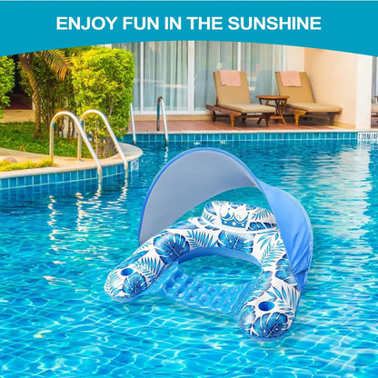【Quality】 Pool Floats With Canopy Covered Pool Float Heavy Raft With Holder Water Floatie For Swimming River Beach Outdoor Tanning