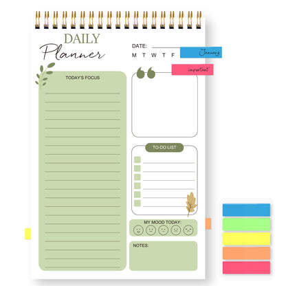 Daily Planner Notebook with Hourly Schedule, the Perfect Office Supplies, with Attached Color Index Stickers