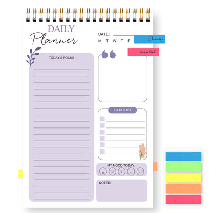 Daily Planner Notebook with Hourly Schedule, the Perfect Office Supplies, with Attached Color Index Stickers