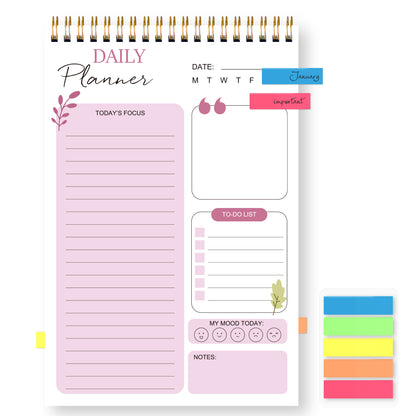 Daily Planner Notebook with Hourly Schedule, the Perfect Office Supplies, with Attached Color Index Stickers