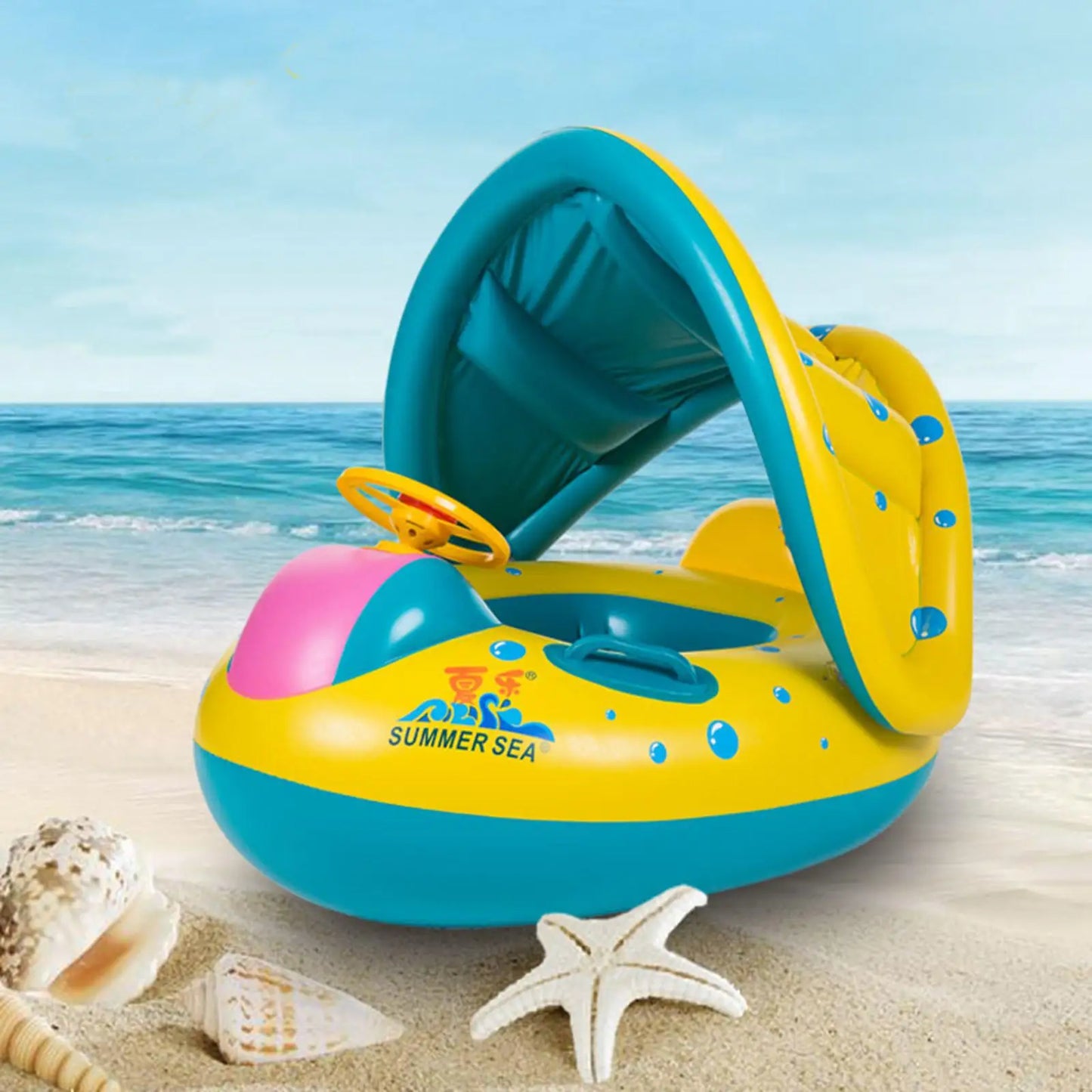 【Limited-time offer】 Durable Baby Swimming Ring Float Raft Large Seat w/ Adjustable Canopy
