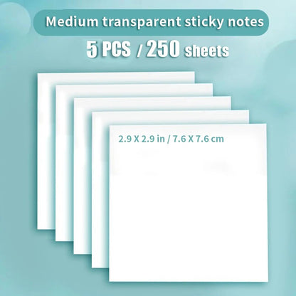 250PCS PET Transparent Sticky Notes Perspective Waterproof Clear Fluorescence Memo Pad Stationery School Office Supplies