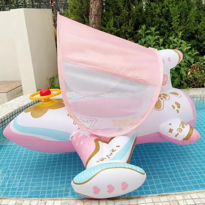 【Seasonal Sale】 Airplane Float For Pool Inflatable Pool Float With Sunshade Swimming Ring Lounger Comfortable Outdoor Water Play Fun For