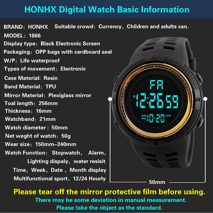 Men Digital Sports Watch Waterproof Casual Luminous Stopwatch Alarm Simple  Watch for Running Climbing Fishing