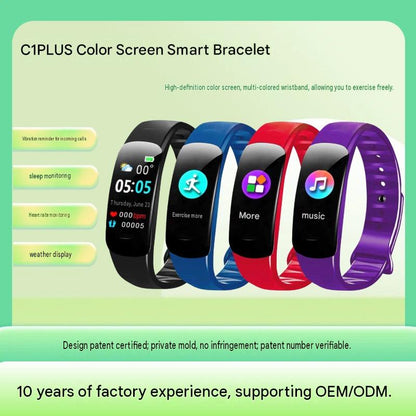 C1plus color screen smart bracelet waterproof heart rate meter pedometer heart rate blood pressure multi-functional sports bracelet cross-border
