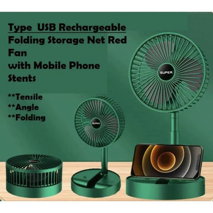 Portable Folding Fan, Rechargeable Standing Pedestal USB Fan, 3 Speeds, 3000mAh Battery Operated Fan for Home, Camping, Outdoor and Office, 6.5-Inch(Green)
