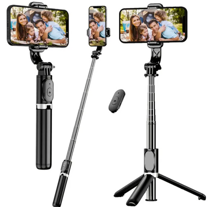 360° Rotating Selfie Stick with Built-in Light, Tripod Mount, and Wireless Operation - Black Plastic Selfie Stick for Group Photos, Travel, and Events, Selfie Stick for Phone, Event Photography, Sleek Design, Durable Construction