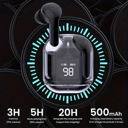 Air31 Transparent TWS Wireless Earbuds - Bluetooth 5.3 Stereo Headset with Heavy Bass & Digital Display - Touch Control Gaming Sports Headphone