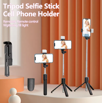 360° Rotating Selfie Stick with Built-in Light, Tripod Mount, and Wireless Operation - Black Plastic Selfie Stick for Group Photos, Travel, and Events, Selfie Stick for Phone, Event Photography, Sleek Design, Durable Construction