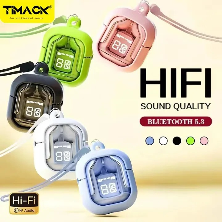 Air31 Transparent TWS Wireless Earbuds - Bluetooth 5.3 Stereo Headset with Heavy Bass & Digital Display - Touch Control Gaming Sports Headphone
