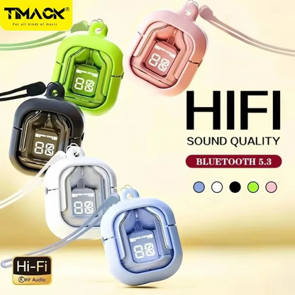 Air31 Transparent TWS Wireless Earbuds - Bluetooth 5.3 Stereo Headset with Heavy Bass & Digital Display - Touch Control Gaming Sports Headphone