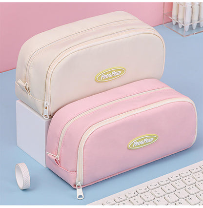 Creative Large Capacity Double Layer Canvas Pencil Case Waterproof Durable Zipper Closure Macron Color Pencil Bag Student School Supplies