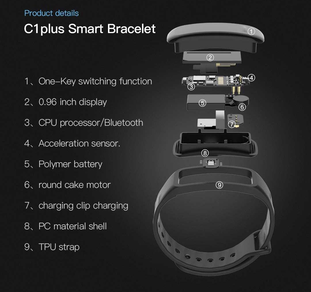 C1plus color screen smart bracelet waterproof heart rate meter pedometer heart rate blood pressure multi-functional sports bracelet cross-border