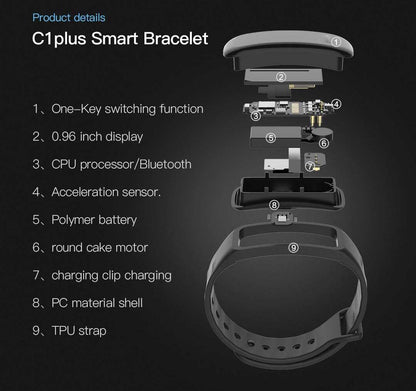 C1plus color screen smart bracelet waterproof heart rate meter pedometer heart rate blood pressure multi-functional sports bracelet cross-border