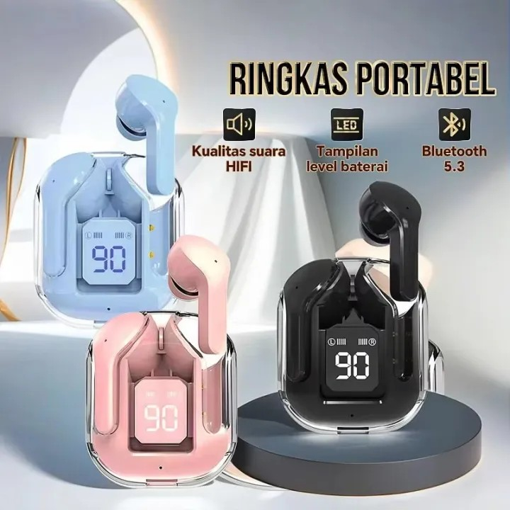 Air31 Transparent TWS Wireless Earbuds - Bluetooth 5.3 Stereo Headset with Heavy Bass & Digital Display - Touch Control Gaming Sports Headphone