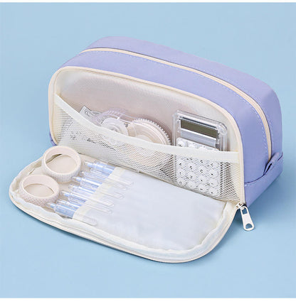 Creative Large Capacity Double Layer Canvas Pencil Case Waterproof Durable Zipper Closure Macron Color Pencil Bag Student School Supplies