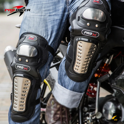Pro Biker Pro X V1 Stainless Steel Motorcycle Knee and Elbow Guard Set 4pcs Outdoor Racing Protective Gear