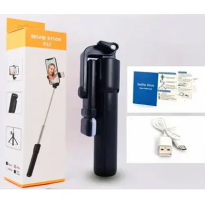 360° Rotating Selfie Stick with Built-in Light, Tripod Mount, and Wireless Operation - Black Plastic Selfie Stick for Group Photos, Travel, and Events, Selfie Stick for Phone, Event Photography, Sleek Design, Durable Construction